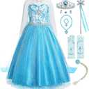 ReliBeauty Little Girls Snow Princess Fancy Dress Queen Costume, Blue (4 (110), Blue(with Accessories))