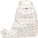 LEDAOU Backpack for Girls School Bag Kids Bookbag Teen Backpack Set Daypack with Lunch Bag and Pencil Case (Pink Bowtie -Beige)