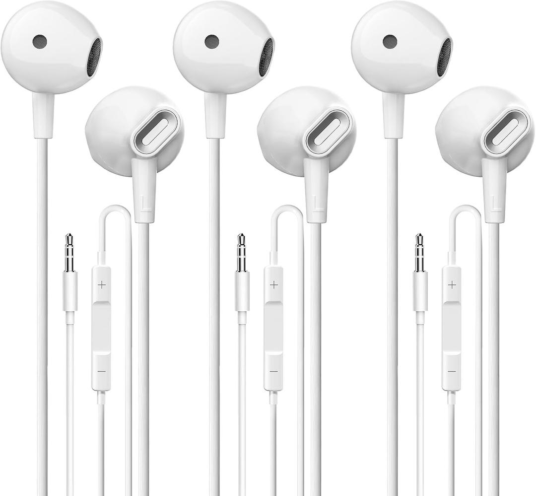 Wired Earbuds 3 Pack, in-Ear Headphones HiFi Stereo Earbuds, Wired Earphones with Microphone Volume Control Compatible with iPad, Laptop, MP3, Android Smartphones, Fits All 3.5mm Jack Device (Off-white)