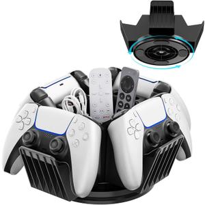 KDD Controller Organizer for Desktop - 360Rotatable Controller Holder with Storage Box - Universal Stand for 4 Controllers, Desk Organizer for Switch Remote Control Pen Gamer Accessories