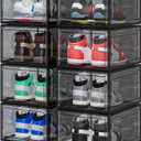 8 Pack Thicken & Clear Shoe Boxes Organizer with Magnetic Door, Stackable Storage Boxes for Shoes, Boot, Sneaker - Harder Plastic Shoe Storage Stackable Shoe Boxes for Closet Shoes Wall, Black