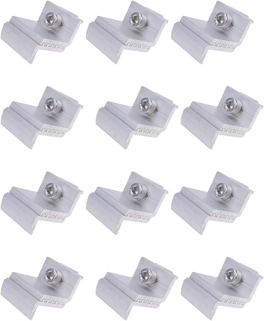 AIVWUMOT Adjustable Solar End Clamp T Shaped Solar Panel Mount Bracket PV Panel Mounting Bracket System Install Accessories Aluminum Rail End Clamps Adjustable Panels Grounding Gutter Kit (12)