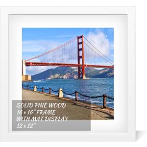 16x16 inch Wood Picture Frame for Wall Hanging Square Photo Frames with Mats 12x12 inch Pictures for Baby Scan,Poster,Decoration,Anniversary,Wedding,Christmas,Diamond Painting(White)