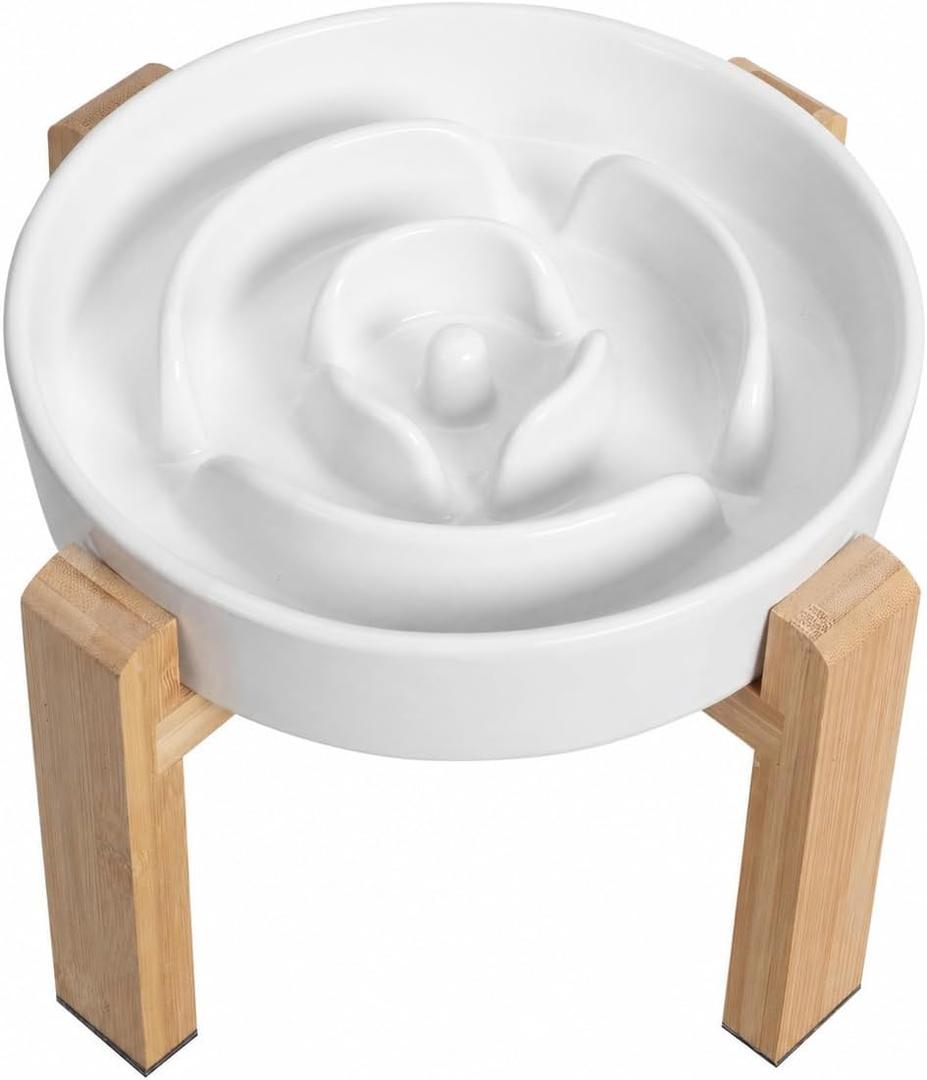 Elevated Slow Feeder Dog Bowl, 6.7" Ceramic Maze Dog Bowl with Stand