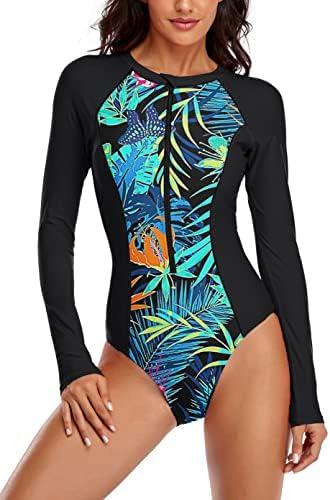 YATEEN Womens Athletic Training Swimsuit Long Sleeve Rashguard, S