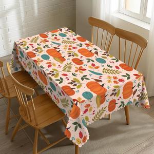 SENYOUMI Fall Pumpkin Tablecloth Autumn Harvest Pumpkin Table Cloth Maple Leaf Thanksgiving Rectangle Tablecloth 5472 Inch Washable Table Cover for Kitchen Dining Room Party Decoration (Orange)