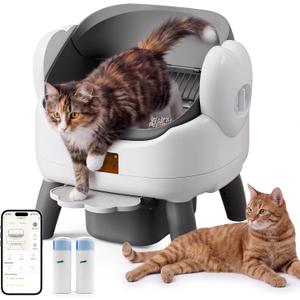 Automatic Litter Box Self Cleaning for Multiple Cats
App Control, Open Top Self Cleaning Litter Box - Safety Protection, Easy Setup, Odor Control, Gray