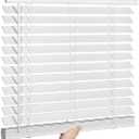 SEEYE 2 Inch Faux Wood Blinds for Indoor Windows with Crown Valance, Cordless Room Darkening Window Blind, 26" W x 36" H, Horizontal Wooden Shades for Bedroom, Kitchen, Office, Doors, White