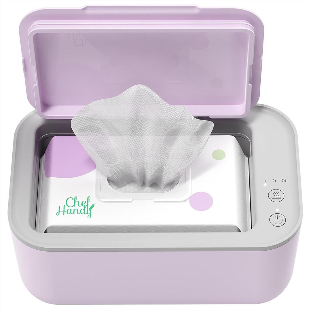Chefhandy Wipe Warmer with Adjustable Temperature, Silent Heating & Large Capacity | Constant Warmth for Baby or Adult Wipes, Purple