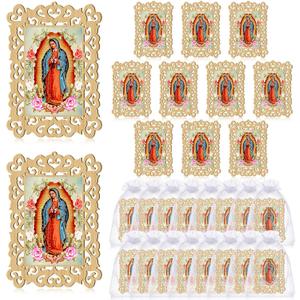 Quelay 24 Pcs Our Lady of Guadalupe Wooden Picture Frames with Organza Gift Bags Baptism Favors for Guests First Communion Christening Memorial Engrave Guest Gift Catholic Gifts Recuerdos De Bautizo