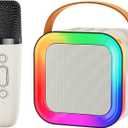 Mini Karaoke Machine Speaker for Kids Adults,Portable Bluetooth with 1-2 Wireless Microphones,Christmas Birthday Gifts Toys Girls Boys Ages 4, 5, 6,7, 8,9,10,11,12+ Years Old Toddler (Off-White -1Mic)