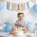 First Birthday High Chair Banner Decorations for Boy 1st Birthday Hat with One Cake Topper Photo Backdrop