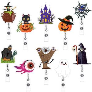 10 Pack Halloween Nurse Badge Reels Funny ID Badge Holders Retractable Clip for Teacher Office Workers Nursing Student
