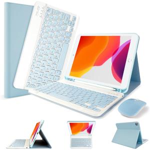 LAMA Wireless Keyboard Case with Mouse for iPad 10.2" 9th 8th 7th Generation, Detachable Bluetooth Keyboard with Pencil Holder for iPad 10.2 Inch/iPad Air 10.5"(3rd Gen)/iPad Pro 10.5 in, Blue