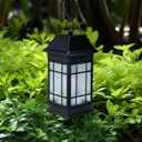15.5" Solar Lantern Outdoor Waterproof, Glass Flickering Flame Solar Lanterns, Hanging Metal Lantern Decorative for Patio Front Porch Garden Backyard Tabletop Mothers Day Gifts Mom