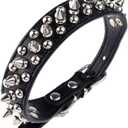 Dogs Kingdom 10"-24" Length Soft Leather Mushrooms Rivet and Spikes Studded Adjustable Buckle Pet Puppy Dog Collar for Small Medium Large Dogs Breeds Black XL