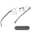 Missfive Premium Aluminum Progressive Multifocus Reading Glasses Men Blue Light Blocking, No-Line Multifocal Rimless Readers Metal Spring Hinge Office Eyewear Workspace for Near-Range, +2.0