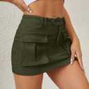 ELLEVEN Women's Low Waist Mini Cargo Skirt Y2K, High-Stretch Bodycon Button Denim Skirt with Pockets (Green, M)