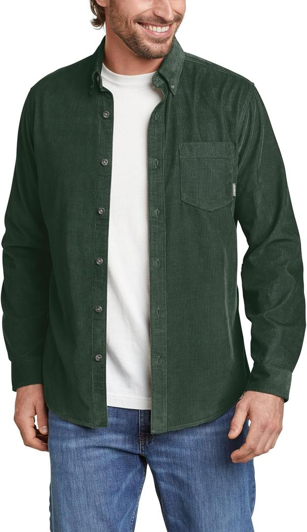 Eddie Bauer Mens Corduroy Long-Sleeve Shirt (X-Large, Dark Olive)