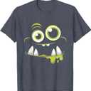 Cute Monster Face Halloween Costume Cute Monsters T-Shirt, Color: Heather Blue, Size Small