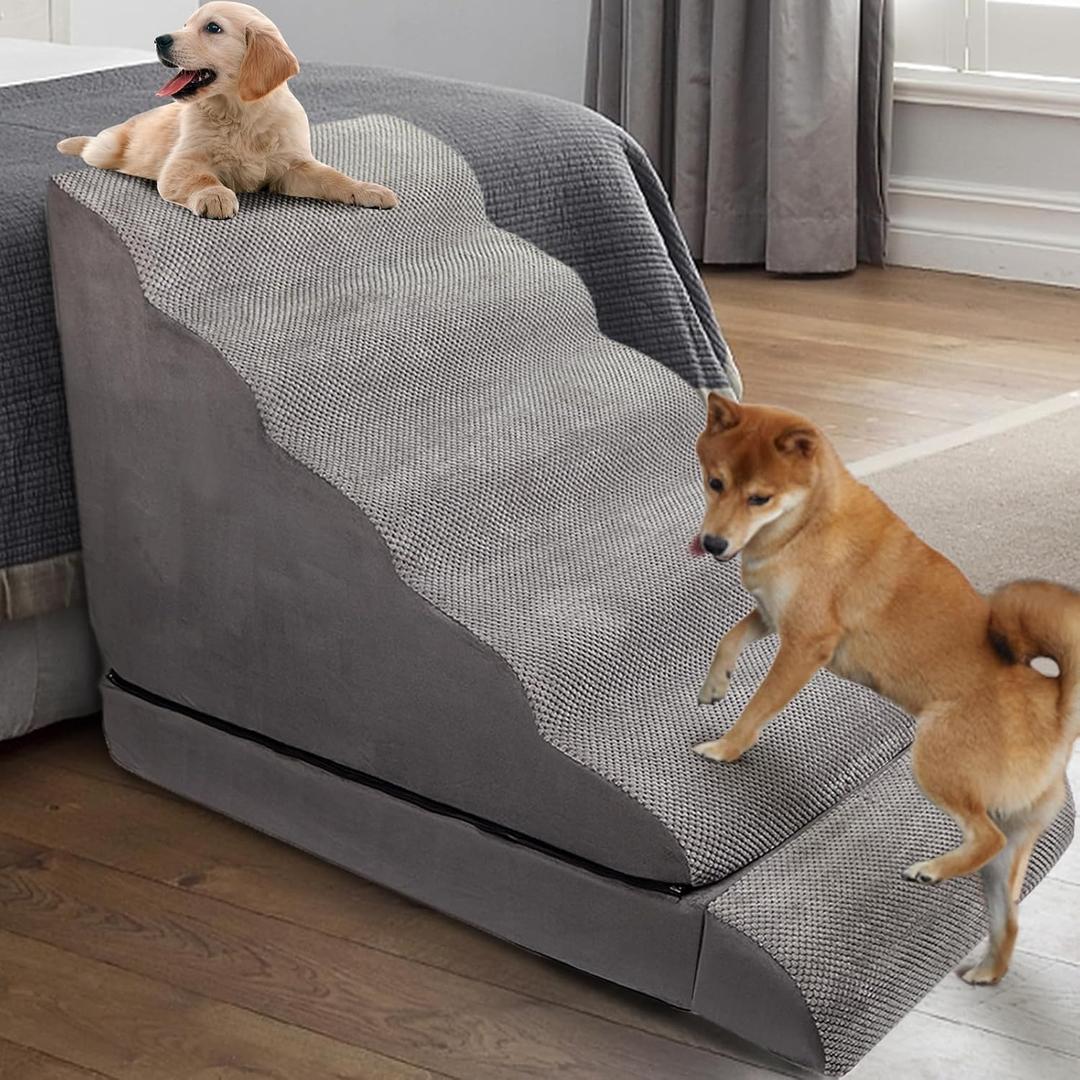 Dog Stairs for High Beds 30-36 inches Tall, 6-Step Pet Stairs/Steps for High Bed 32-36 inches for Small Large Dogs, Dog Ramp for Bed, Foam Dog Steps for Beds for Old Dogs/Cats, Grey