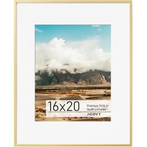 16x20 Gold Frame, 16x20 Frame Matted to 11x14, Metal 16 x 20 Picture Frames For Wall,Aluminum 16 by 20 Poster Frame with HD Tempered Glass, Wall Hook Included (Gold, Pack of 1)