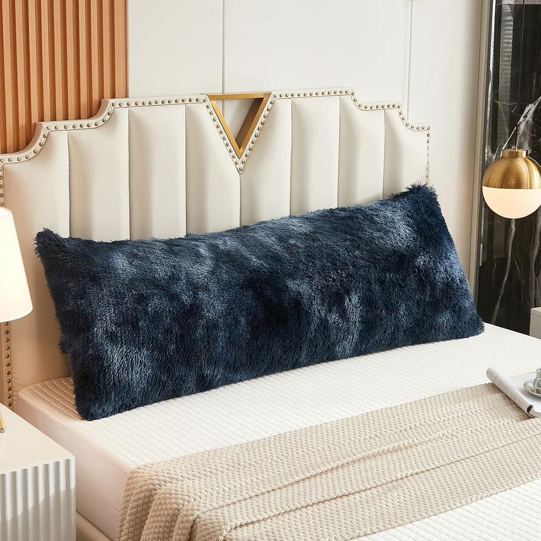 WERDIM Shaggy Fluffy Faux Fur Body Pillow Cover 21"x54" Button Closure Velvet Pillow Shams Throw Body Pillowcase Long Decorative Bed Pillow Case(Tie Dye Navy, 21 X 54 Inches)