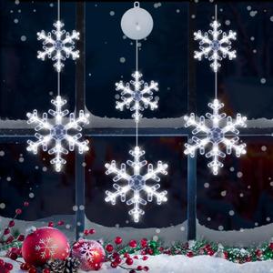 Christmas Window Decorations, 3 Pack Snowflake Christmas Window Lights with Suction Cup, Hanging LED Battery Operated Xmas Lights Indoor Xmas Tree Fireplace Home Party Decor