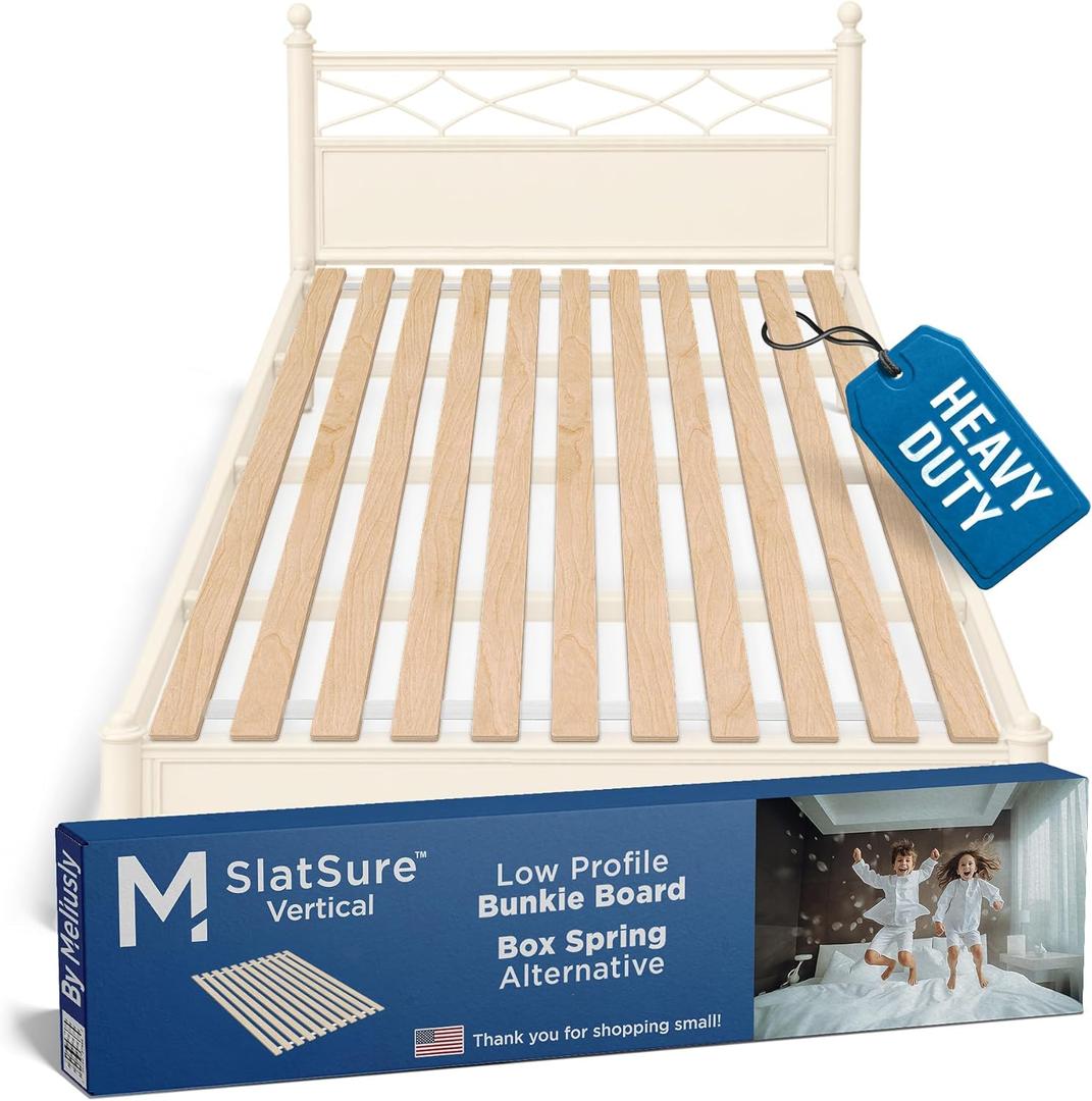 Meliusly SlatSure Queen Size Bunkie Board Heavy Duty Vertical Bed Slats & Foldable Wooden Support Board for Sagging Mattress or Platform Bed Frame, Box Spring Alternative and Replacement, Queen 60x79''  Natural Wood