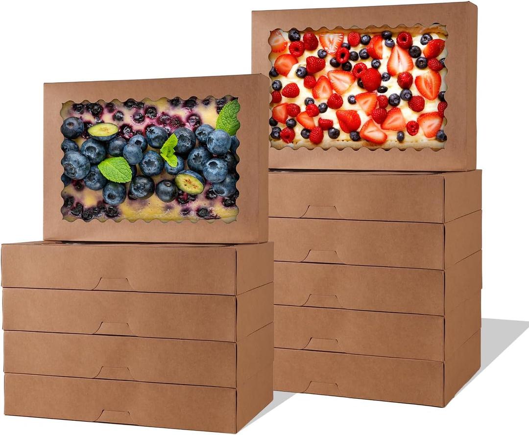 Cookie Boxes, 9x6x2.5 Inch Large Bakery Boxes with Window for Pies Chocolate Strawberries Muffins Donuts Pastry Dessert Christmas (Brown, 9 * 6 * 2.5inch/36pcs)