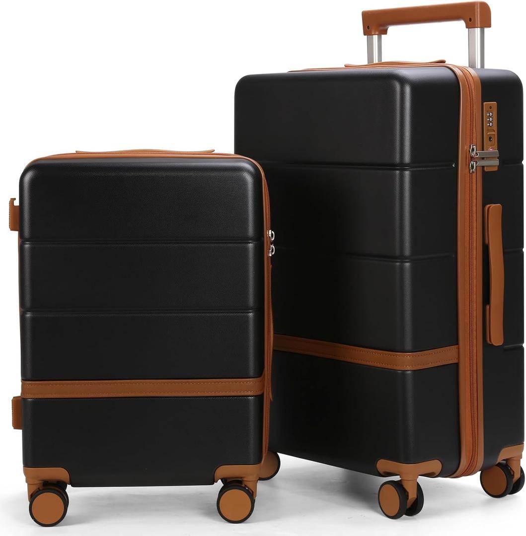 Luggage Sets, 2 Piece Suitcase set with wheels Tsa Lock 20/24 inchi Hardshell Waterproof Travel Suitcases luggage for Women/Men/FamilyBlack