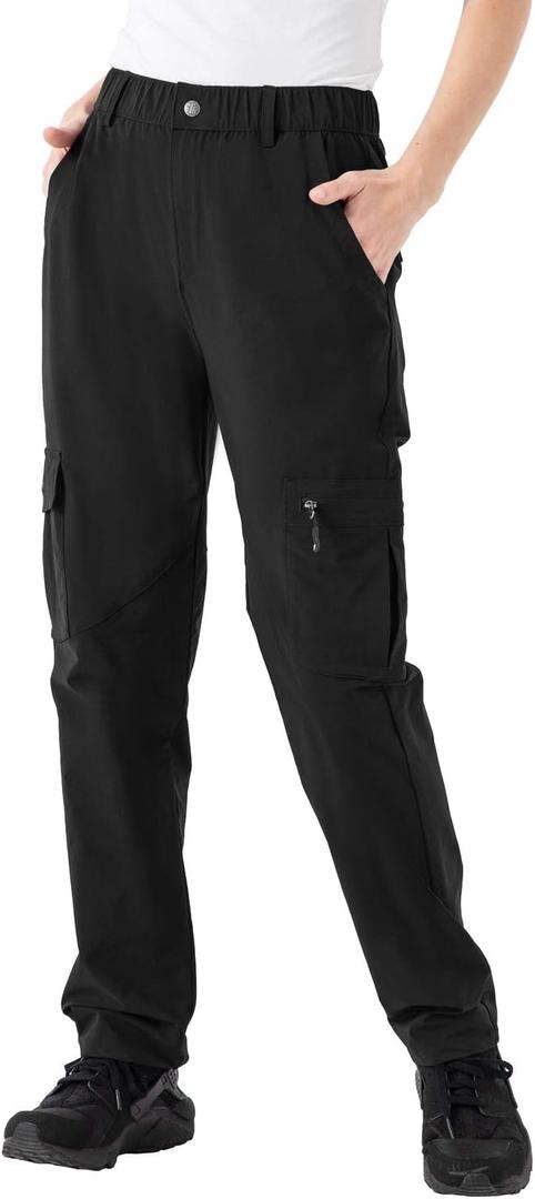 Rdruko Women's Hiking Cargo Pants Water-Resistant Quick Dry UPF 50+ Travel Camping Work Pants Zipper Pockets (X-Large, 01 Black)