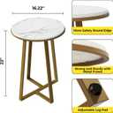 Dorriss Round End Tables, Small Side Table White Marble Texture MDF Top,Metal Frame Gold Color, Tall End Table for Bed Room,Coffee Tea End Table for Living Room (White Marble+Gold)