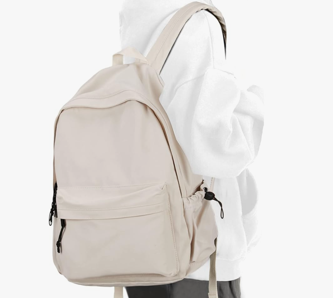 Beige School Backpack for Girls Water Resistant High School Book Bag Simple Backpack for Teens Boys Girls, Lightweight Middle School Back Pack Daypack