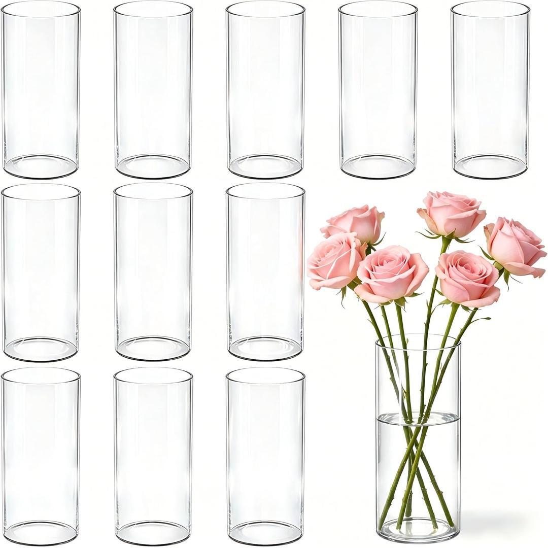 12pcs Clear Glass Cylinder Flower Vases for Centerpieces, 6 Inch Clear Flower Vases for Wedding Decorations and Indoor Home Decor, Hurricane Candle Holder Wedding Vintage Decorations