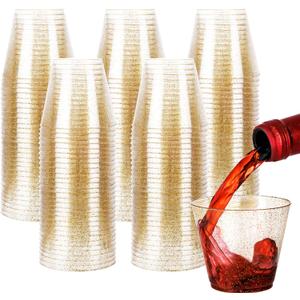 I00000 5oz 400 Pack Gold Glitter Plastic Cups, Glitter Disposable Small Plastic Cups, Plastic Clear Cups with Gold Glitter Shot Glasses, Plastic Small Tumbler Perfect for Wedding & Party