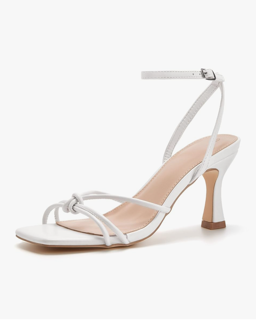 LAICIGO Women's Square Open Toe Heeled Sandals Stiletto Kitten Heel Ankle Buckle Strap Slingback Summer Dress Sandals 7,5