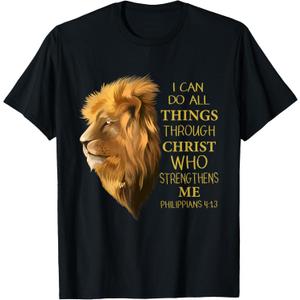 Philippians 4:13 Religious Lion Verses Funny Christian Gift T-Shirt (Small, Black)