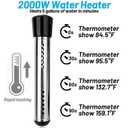 2000W Immersion Water Heater, Portable Water Heater Electric with 304 S S Guard & LCD Thermometer, Submersible Bucket Heater Heat 5 Gallons of Water in Minutes for Home Bathtub Basin