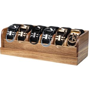 MinBoo Acacia Wood Belt Organizer Box,6 Grids Belt Rack for Closet and Drawer, Belt Storage Organizer and Displayer for Men Women