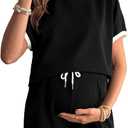 BLENCOT Women's Maternity Lounge Set Short Sleeve Top and Shorts Pajamas with Pockets Large
