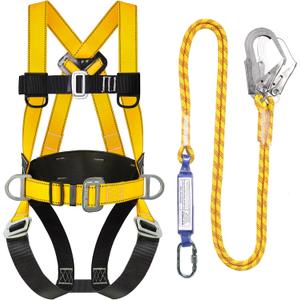 Safety Harness Fall Protection Kit with Shock Absorbing Lanyard, Roofing Work Harnesses Full Body Safety Harness for Construction (Yellow)