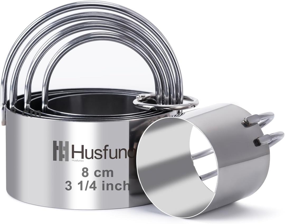 Biscuit Cutter Set Round Cookie Cutters with Handle 5 Pieces Stainless Steel Circle Professional Baking Dough Tools for Cake