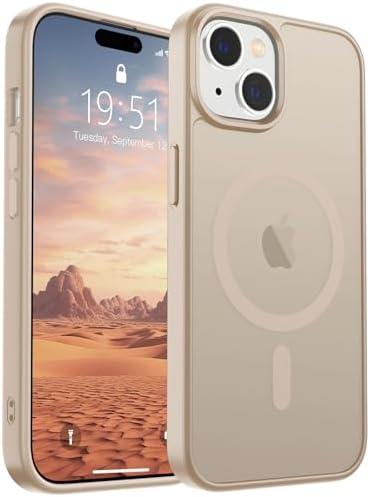 SUPFINE Magnetic for iPhone 15 Case(Compatible with MagSafe)(Military Grade Drop Protection) Slim Translucent Matte Shockproof with Anti-Fingerprint Phone Case,Desert Gold