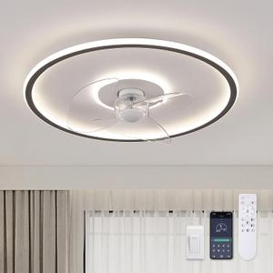 20" Flush Mount Ceiling Fan with Lights and Remote, 6 Wind Speeds, Dimmable LED for Bedroom, Kids Room and Living Room (White-1132)