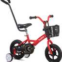 JOYSTAR 10 & 12 Inch Kids Bike for Boys and Girls Ages 1-4 Years, Toddler Bike with Training Wheels & Basket, Detachable Parent Push Handle, Kids Pedal Bike,Red