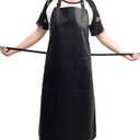 2 x Waterproof Rubber Vinyl Apron-Adjustable for Men Women Water and Oil Resistant For Lab Work Butcher Kitchen Barbecue, Black-35 * 26in, 35 * 26inch (Black, M)