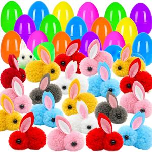 36 Pack Easter Eggs Filled Plush Bunny Toys, Mini Colorful Bunny Egg Fillers for Kids Toddler Boys Girls Easter Egg Hunt Classroom Prize Supplies Basket Stuffers Easter Party Favors