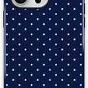 Trendy Cute Hybrid 2 Layer Navy Blue Polka Dot Phone Case for iPhone 16,Navy