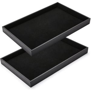 2Pcs Black Velvet Stackable Jewelry Tray Showcase Display Earring Necklace Bracelet Rings Organizer
